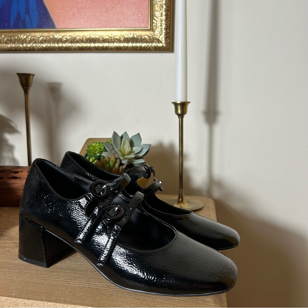 Steve Madden Jazalyn Mary Jane Pump Black Patent‎ Leather Buckle Straps Size 6.5